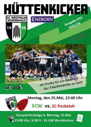 Cover eines Fußballmagazins, das Spielplan und kommende Fußballspiele der SC Westfal Kinderhaus darstellt.