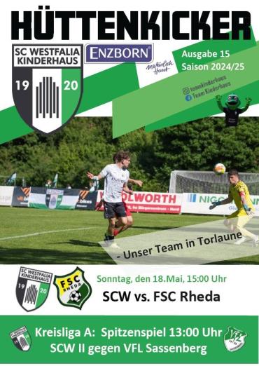 Sportposter des Hüttenkickers mit der Ankündigung eines Fußballspiels zwischen SC Westfalia Kinderhaus und FSC Rheda.