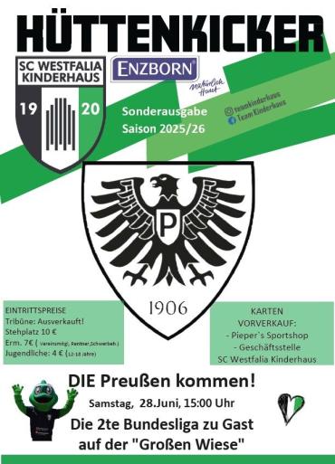 Plakatwerbung für ein Fußballspiel zwischen SC Westfalia Kindermhaus und einem Gast aus der 2. Bundesliga.