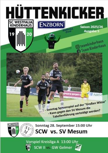 Spieler auf einem Fußballplatz vor dem Cover des Fußballmagazins HÜTTENKICKER.