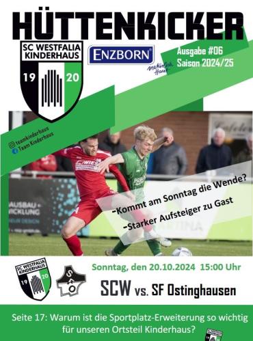 Sportplakat des SC Westfalia Kinderhaus mit Spielankündigung gegen SF Ostinghausen.