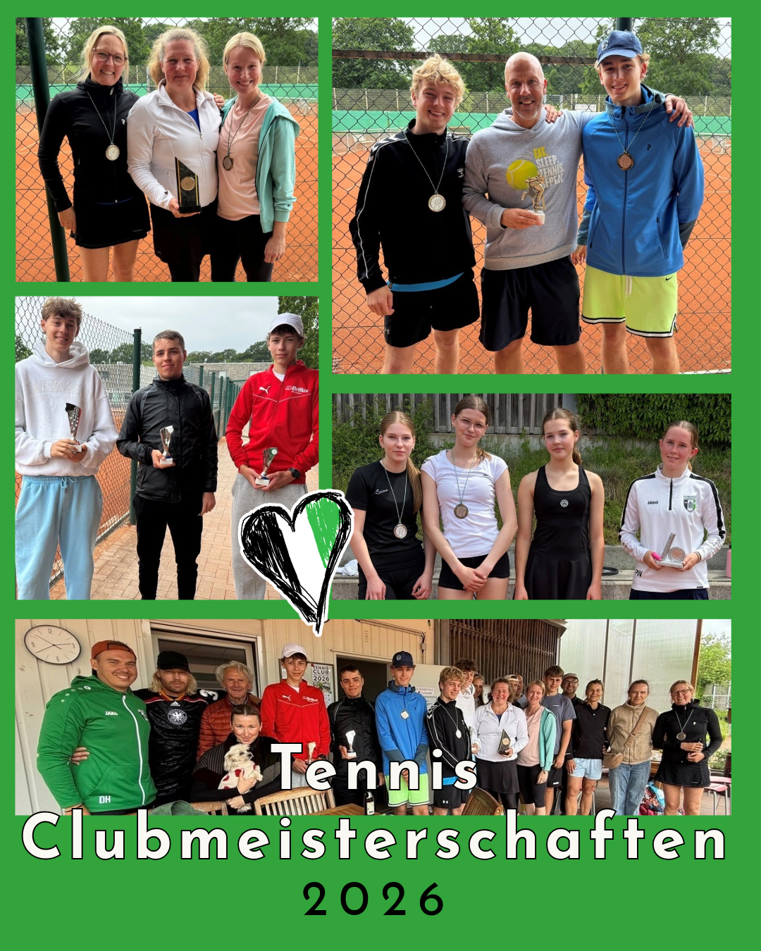 Montage von Fotos von Tennisspielern und Teams bei den Clubmeisterschaften 2026.